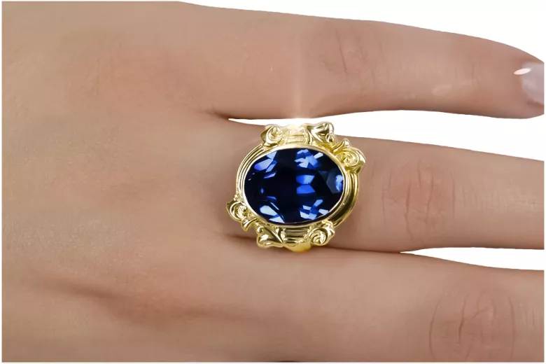 Oro amarillo de 14 quilates Zafiro Anillo Estilo vintage vrc100y