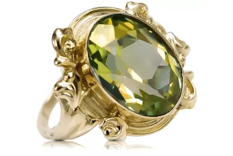 Péridot jaune Or jaune 14 carats Anneau Style vintage vrc100y