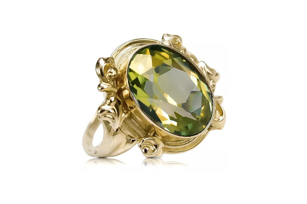 Péridot jaune Or jaune 14 carats Anneau Style vintage vrc100y