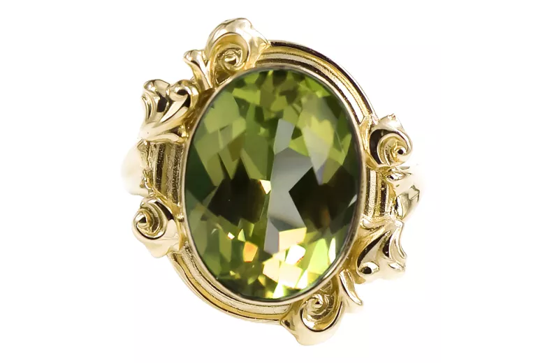 14k geltono aukso Geltonasis peridotas Žiedas Vintažiniai amatai vrc100y
