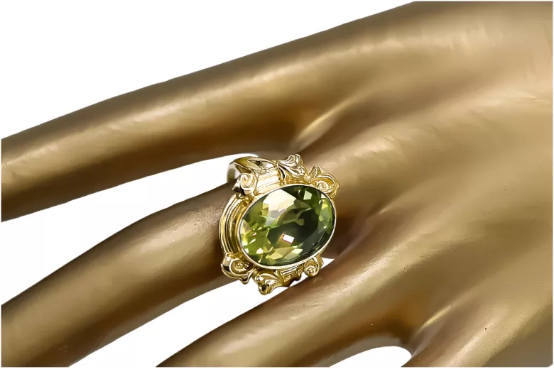 Péridot jaune Or jaune 14 carats Anneau Style vintage vrc100y