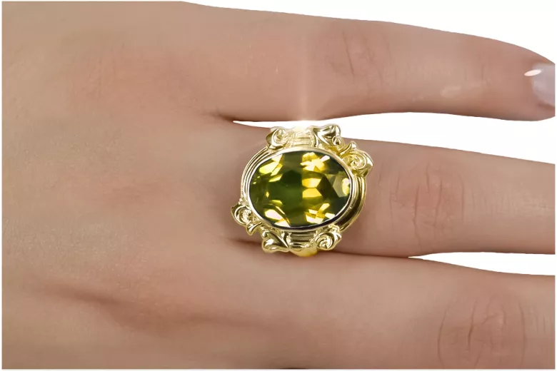 Ring Vintage Stil Gelber Peridot 14 Karat Gelbgold vrc100y