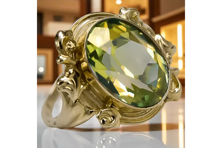 Ring Vintage Stil Gelber Peridot 14 Karat Gelbgold vrc100y