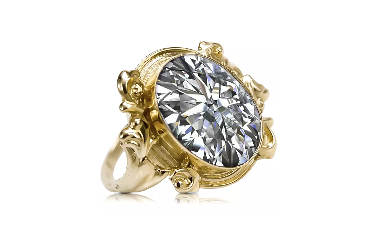Anneau Zircon Or jaune 14 carats Style vintage vrc100y