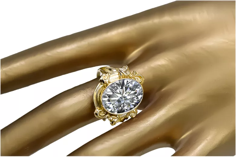 Anneau Zircon Or jaune 14 carats Style vintage vrc100y