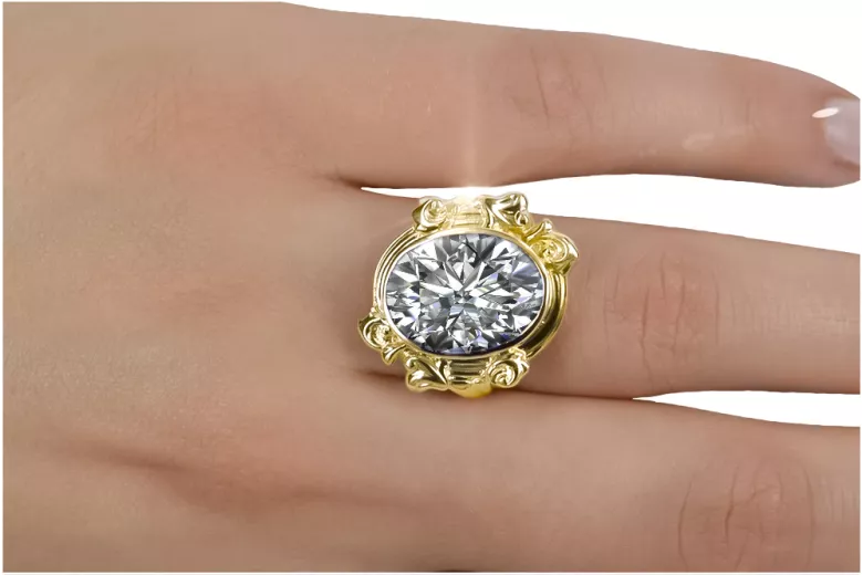 Anneau Zircon Or jaune 14 carats Style vintage vrc100y