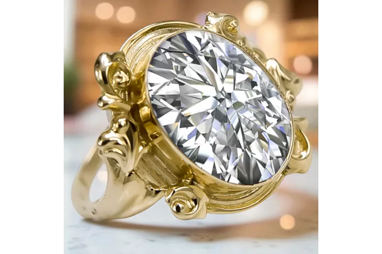 Anneau Zircon Or jaune 14 carats Style vintage vrc100y