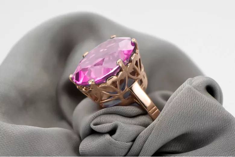Anillo ruso soviético rosa 14k 585 oro Alejandrita Rubí Esmeralda Zafiro Zircon vrc189