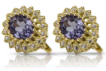 14k żółte złoto Aleksandryt Kolczyki Vintage Biżuteria vec125y