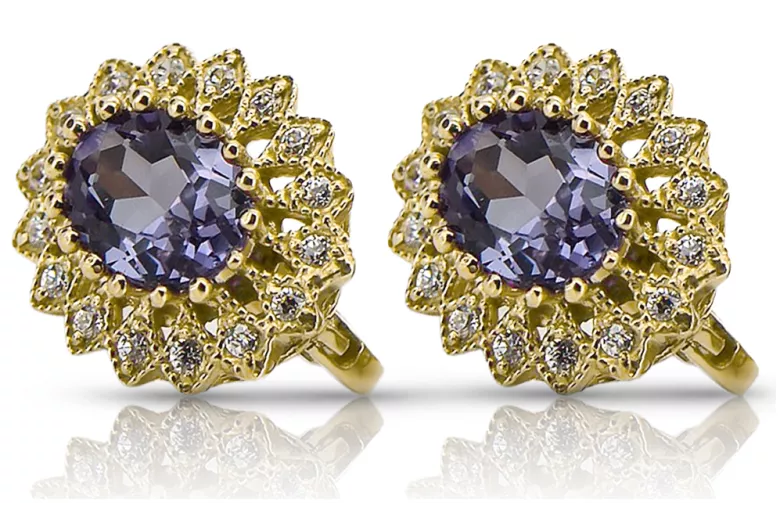 Alexandrite Or jaune 14 carats Des boucles d'oreilles Vintage vec125y