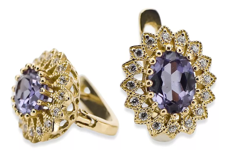 14k geltono aukso Alksandritas Auskarai Vintažiniai papuošalai vec125y