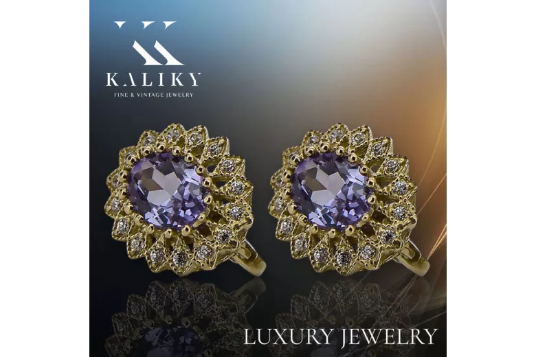 Vintage Ohrringe Alexandrit 14 Karat Gelbgold vec125y