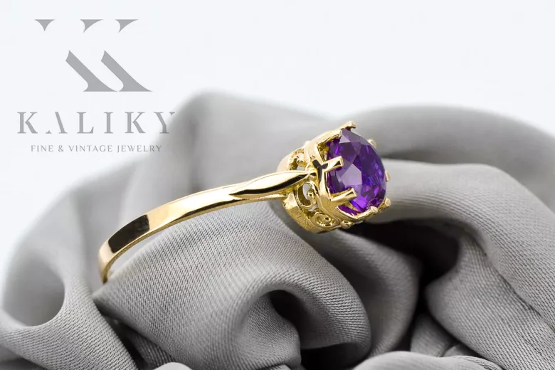 14k žluté zlato Alexandrit  Vintage style vrc366y