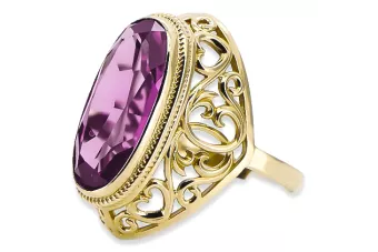 14k żółte złoto Ametyst Pierścionek Styl Vintage vrc184y