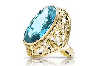 14 Karat Gelbgold Aquamarin Ring Vintage vrc184y