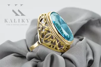14 Karat Gelbgold Aquamarin Ring Vintage vrc184y