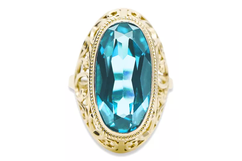 Aquamarine 14K Yellow gold Ring Vintage craft vrc184y
