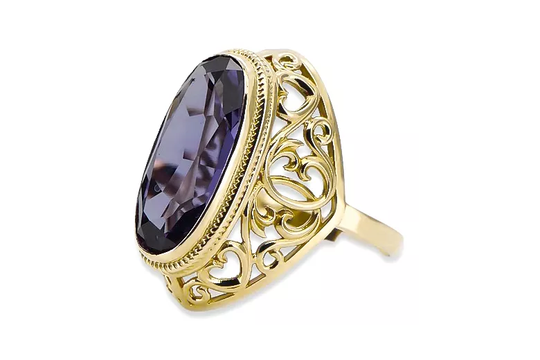 Alexandrit 14 Karat Gelbgold Ring Vintage Handwerk vrc184y