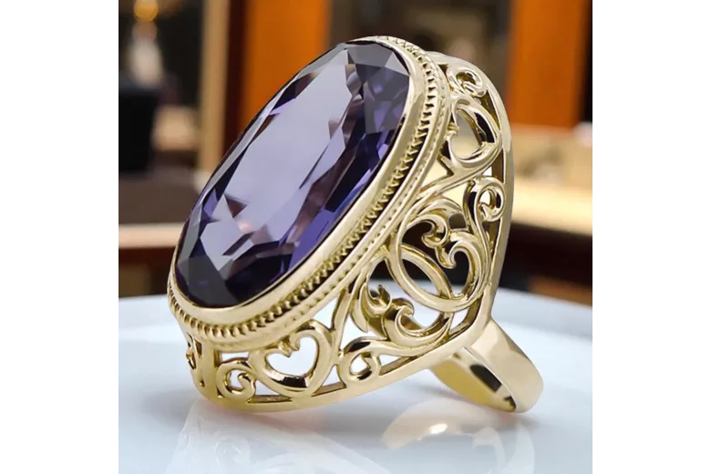 Anillo Alejandrita Oro amarillo de 14 quilates Estilo vintage vrc184y