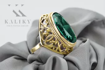 Vintage style Ring Emerald 14K Yellow gold vrc184y