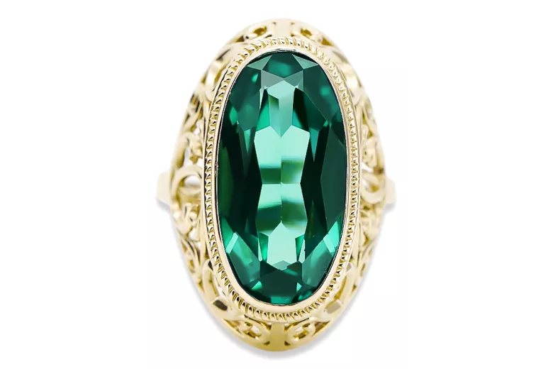 Vintage style Ring Emerald 14K Yellow gold vrc184y