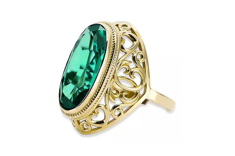 Vintage style Ring Emerald 14K Yellow gold vrc184y