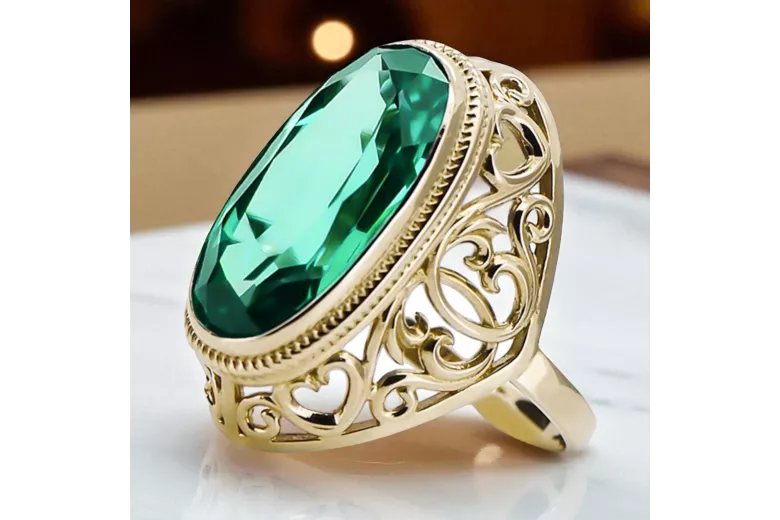Oro amarillo de 14 quilates Esmeralda Anillo Vintage vrc184y