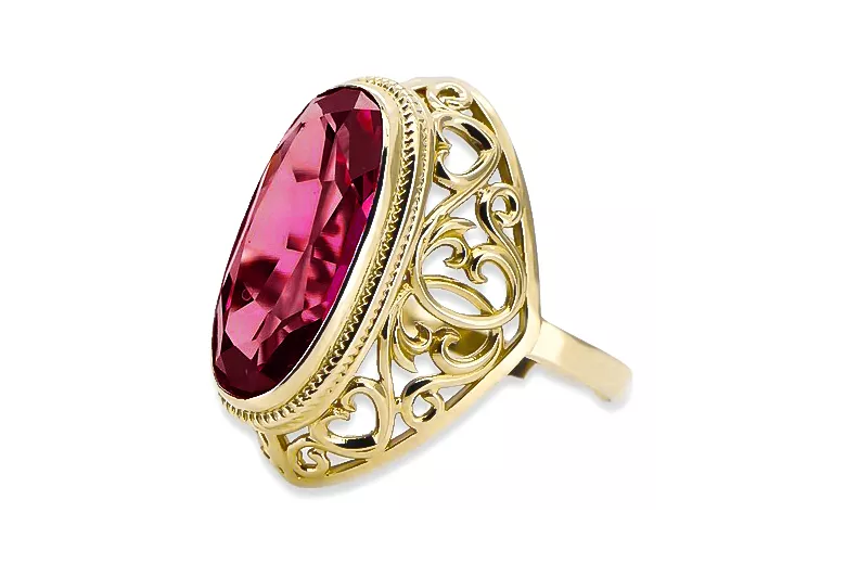 Oro amarillo de 14 quilates Rubí Anillo Estilo vintage vrc184y