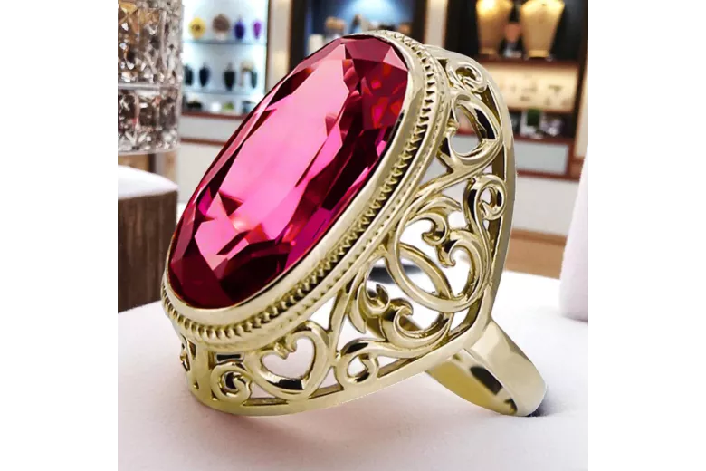 Oro amarillo de 14 quilates Rubí Anillo Estilo vintage vrc184y