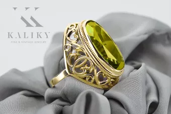 Žiedas Vintažiniai papuošalai Olivinas 14k geltono aukso vrc184y