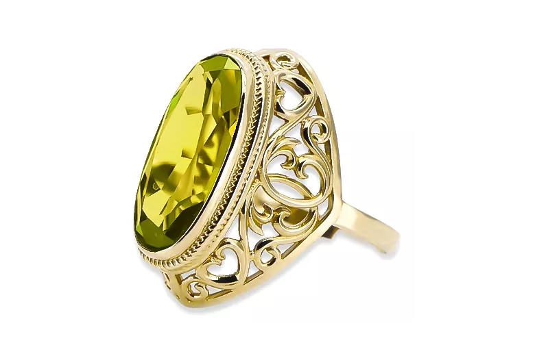 Anneau Style vintage Péridot Or jaune 14 carats vrc184y
