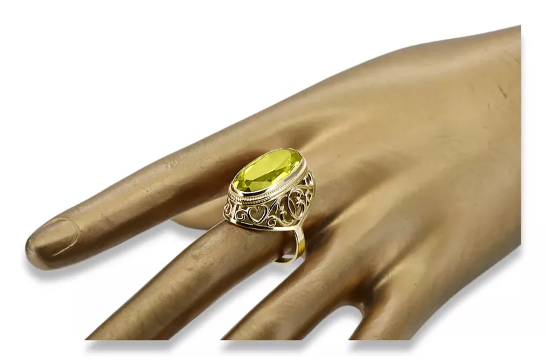 Oro amarillo de 14 quilates Peridoto Anillo Estilo vintage vrc184y