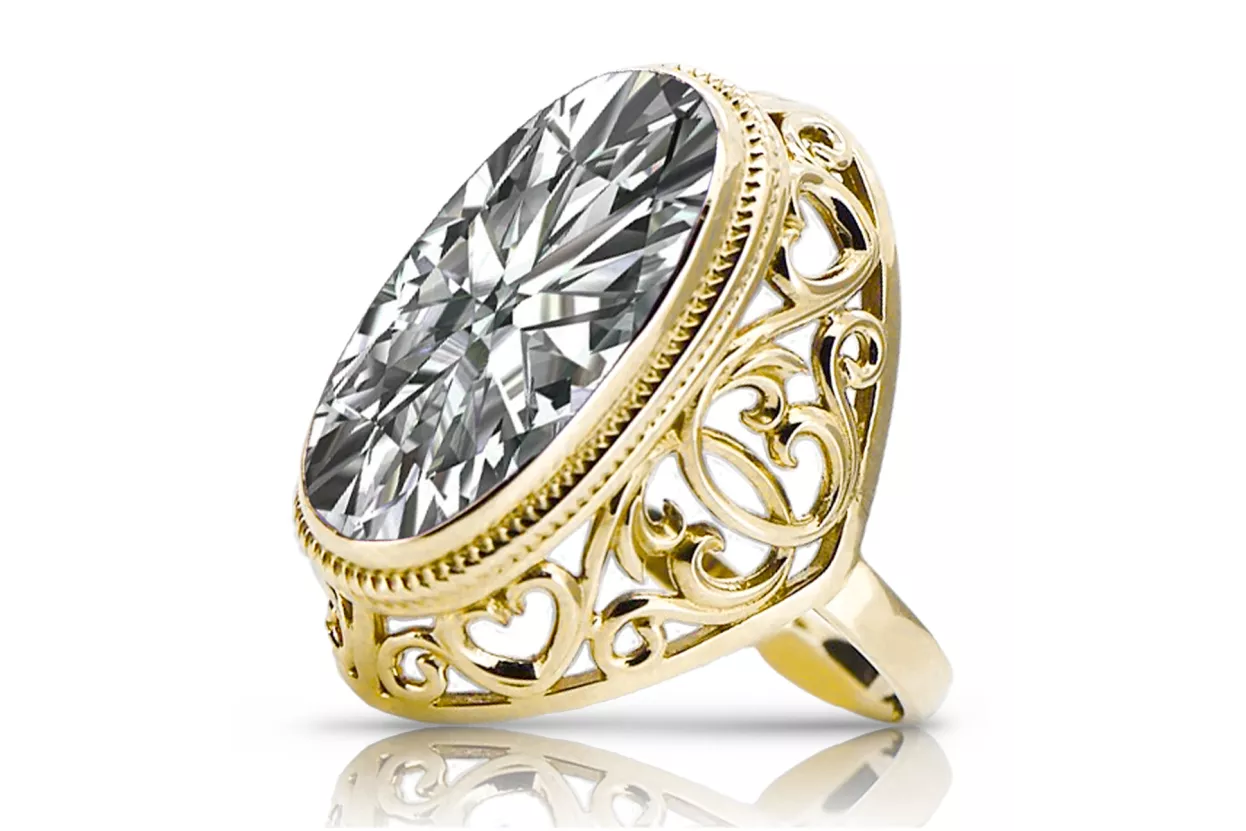 Zircon Or jaune 14 carats Anneau Artisanat vintage vrc184y