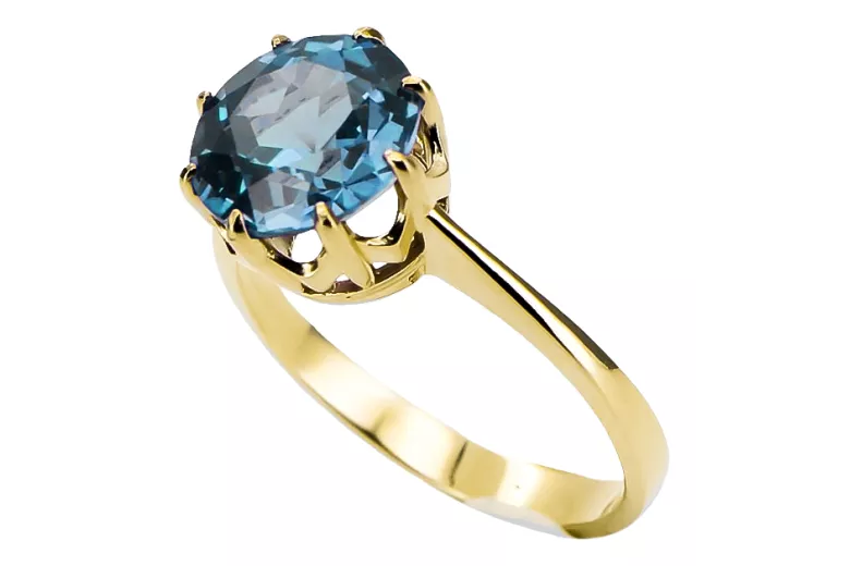 Oro amarillo de 14 quilates Aguamarina Anillo Artesanía vintage vrc157y