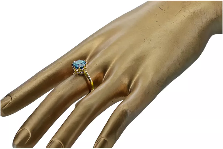 Oro amarillo de 14 quilates Aguamarina Anillo Artesanía vintage vrc157y