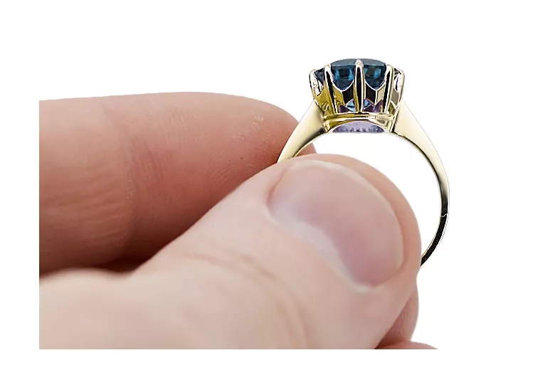 Oro amarillo de 14 quilates Aguamarina Anillo Artesanía vintage vrc157y
