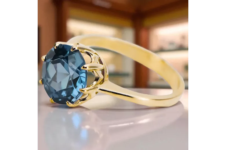 Oro amarillo de 14 quilates Aguamarina Anillo Artesanía vintage vrc157y