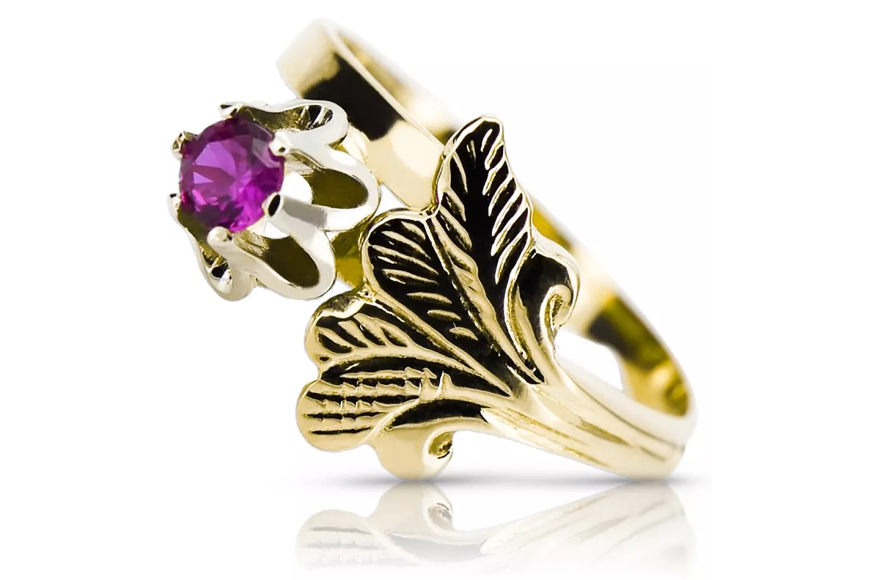Vintage style Ring Amethyst 14K Yellow gold vrc169y