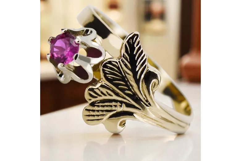 Anillo Amatista Oro amarillo de 14 quilates Artesanía vintage vrc169y