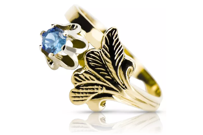 Oro amarillo de 14 quilates Aguamarina Anillo Vintage vrc169y