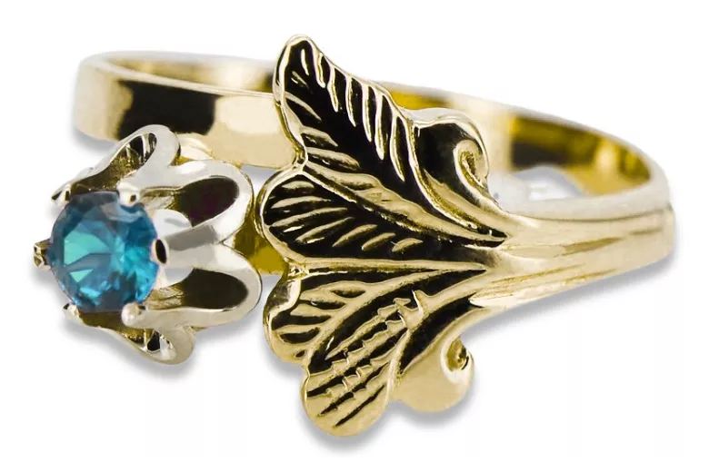 Oro amarillo de 14 quilates Aguamarina Anillo Vintage vrc169y