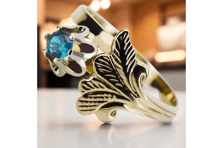 14K Yellow gold Aquamarine Ring Vintage style vrc169y