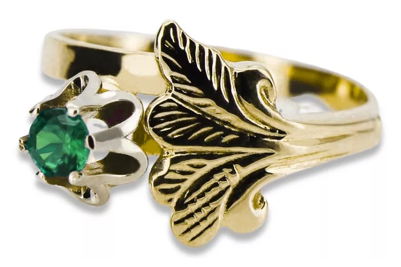 Anneau Émeraude Or jaune 14 carats Artisanat vintage vrc169y
