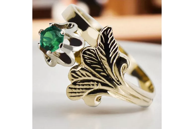 Esmeralda Oro amarillo de 14 quilates Anillo Artesanía vintage vrc169y