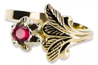 Oro amarillo de 14 quilates Rubí Anillo Artesanía vintage vrc169y