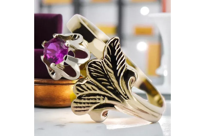 Oro amarillo de 14 quilates Rubí Anillo Artesanía vintage vrc169y