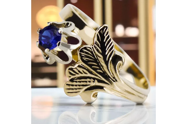 Ring Sapphire 14K Yellow gold Vintage craft vrc169y
