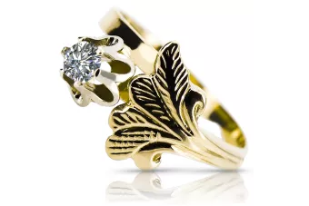 Anneau Zircon Or jaune 14 carats Style vintage vrc169y