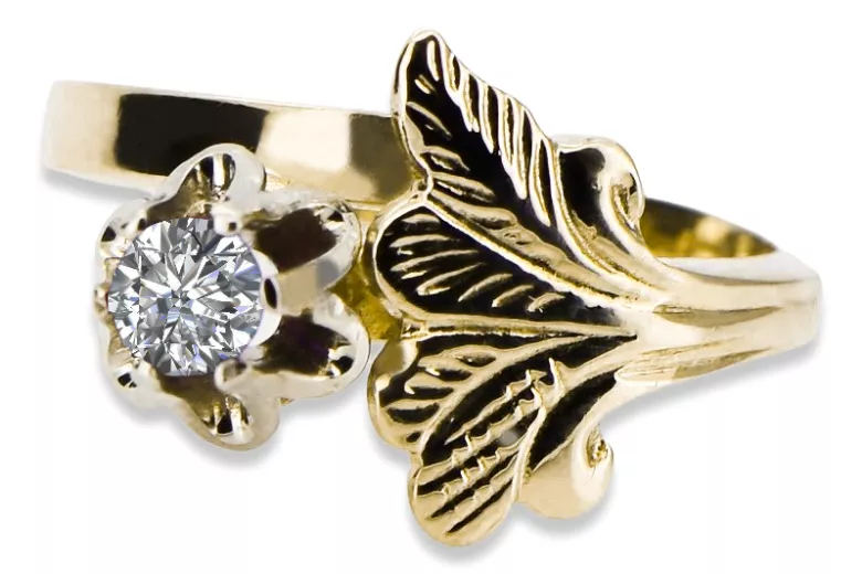 14k żółte złoto Cyrkonia Pierścionek Styl Vintage vrc169y