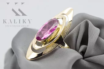 14K жълто злато Аметист Пръстен Винтидж крафт vrc189y